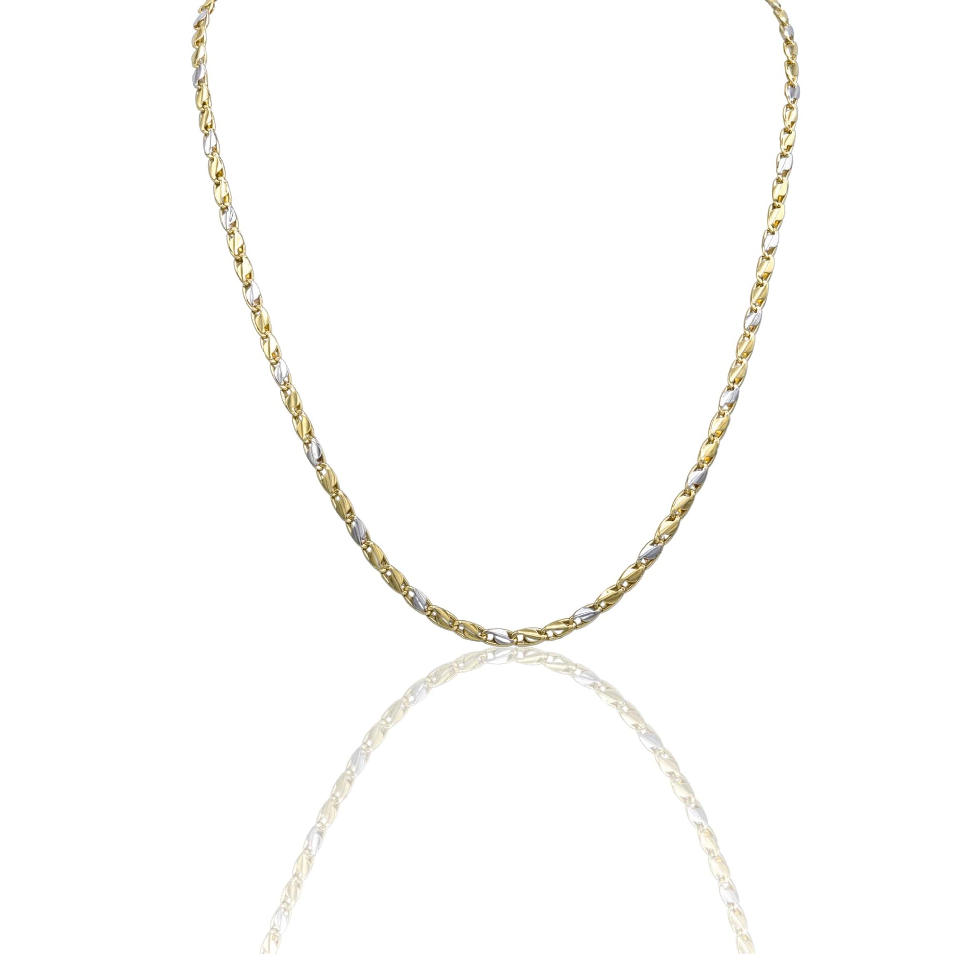 Collana Oro Giallo Oro Bianco Oro 18 carati Catena Piatta Solo Oro cm.50