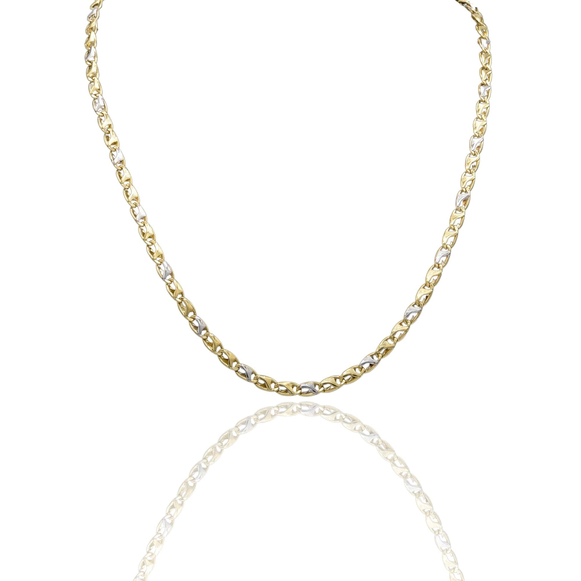 Collana Oro Giallo Oro Bianco Oro 18 carati Catena Piatta Solo Oro cm.60