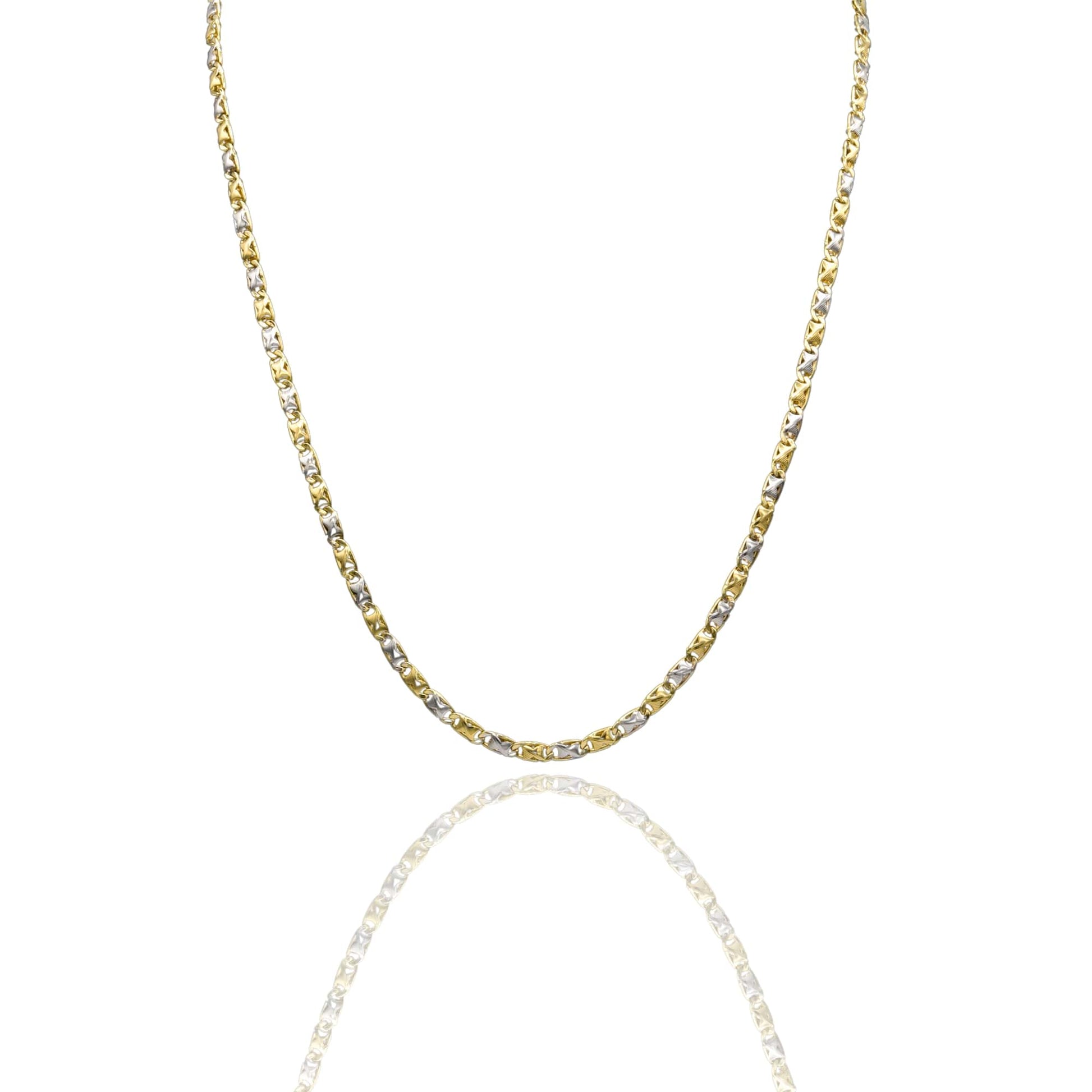 Collana Oro Giallo Oro Bianco Oro 18 carati Catena Piatta Solo Oro cm.60