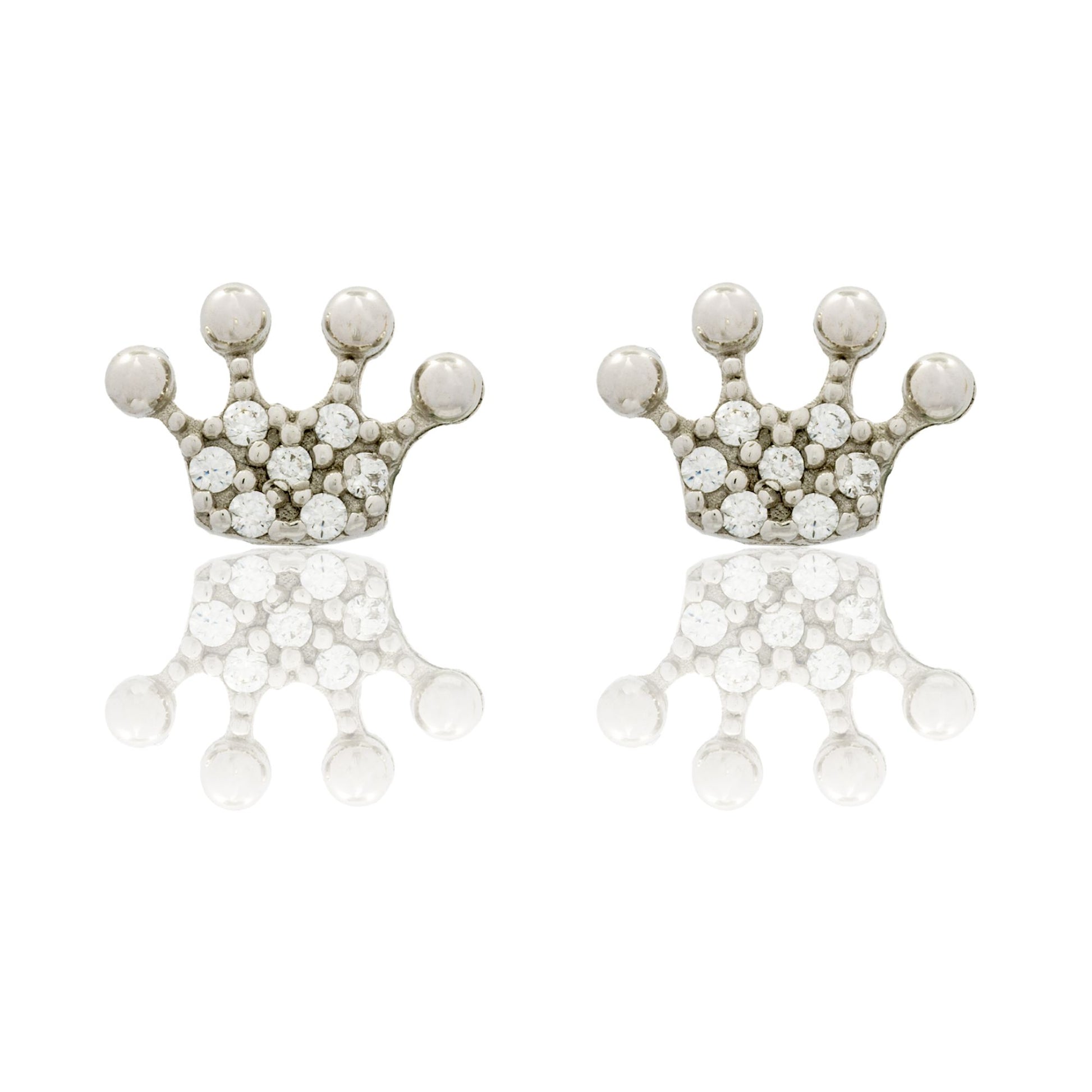 Orecchini Oro Bianco Oro 18 carati Corona Pavè Zirconi bianchi