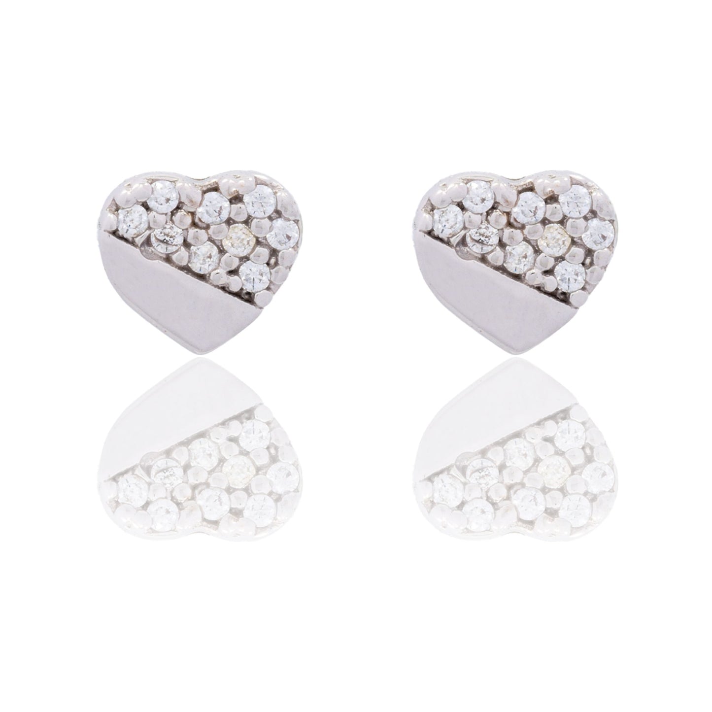 Orecchini Oro Bianco Oro 18 carati Cuore Lucido e zirconato Zirconi Bianchi