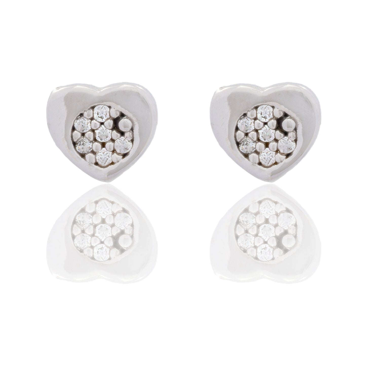 Orecchini Oro Bianco Oro 18 carati Cuore Cerchio Con Centro Zirconi Bianchi
