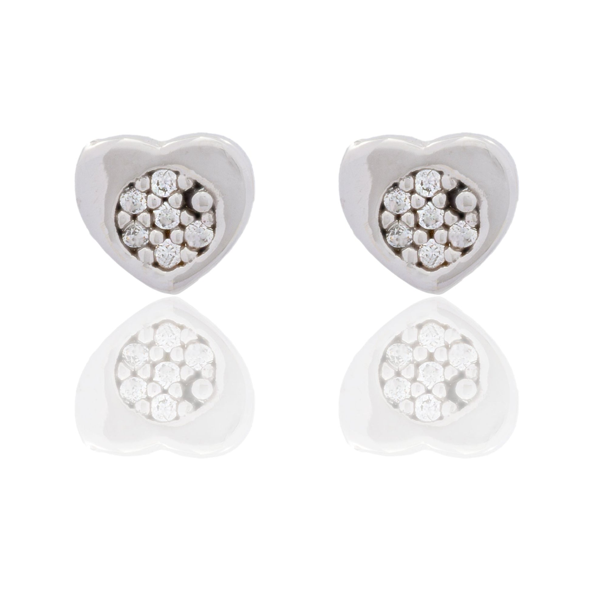 Orecchini Oro Bianco Oro 18 carati Cuore Cerchio Con Centro Zirconi Bianchi
