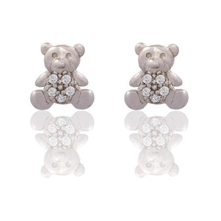 Orecchini Oro Bianco Oro 18 carati Orsacchiotto Zirconi Bianchi