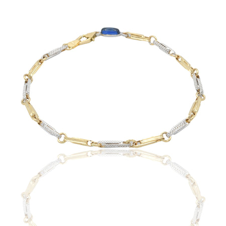 Bracciale Oro Giallo Oro Bianco Oro 18 carati Catena Puntinata pietra blu cm. 21,5