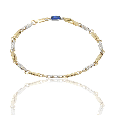 Bracciale Oro Giallo Oro Bianco Oro 18 carati Catena Schiacciata pietra blu cm. 21,5