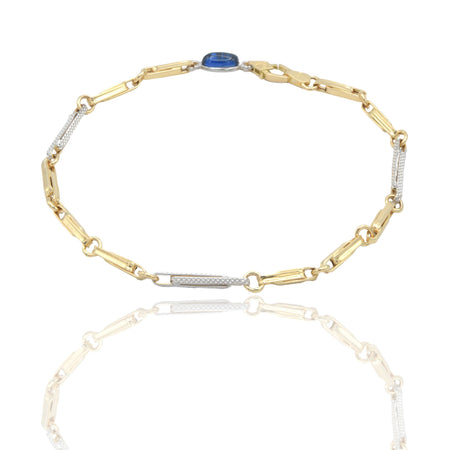 Bracciale Oro Giallo Oro Bianco Oro 18 carati Catena maglie alternate pietra blu cm. 21,5