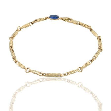 Bracciale Oro Giallo Oro 18 carati Catena Alternata  pietra blu cm. 21,5