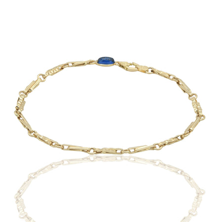 Bracciale Oro Giallo Oro 18 carati Catena Schiacciata E Rigata pietra blu cm. 21,5