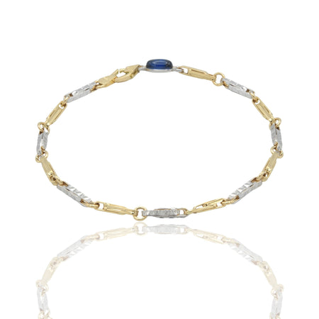 Bracciale Oro Giallo Oro Bianco Oro 18 carati Catena Rigata pietra blu cm. 21,5