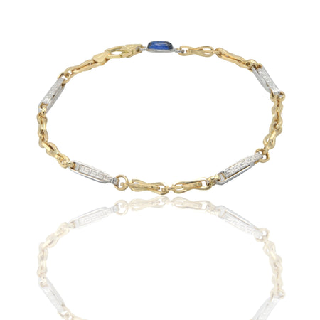 Bracciale Oro Giallo Oro Bianco Oro 18 carati Catena alternata con  Greca pietra blu cm. 21,5