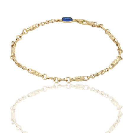 Bracciale Oro Giallo Oro 18 carati Catena Con Tondini pietra blu cm. 21,5