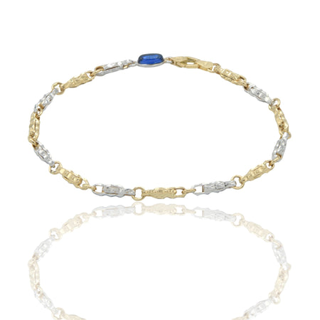 Bracciale Oro Giallo Oro Bianco Oro 18 carati Catena alternata pietra blu cm. 21,5