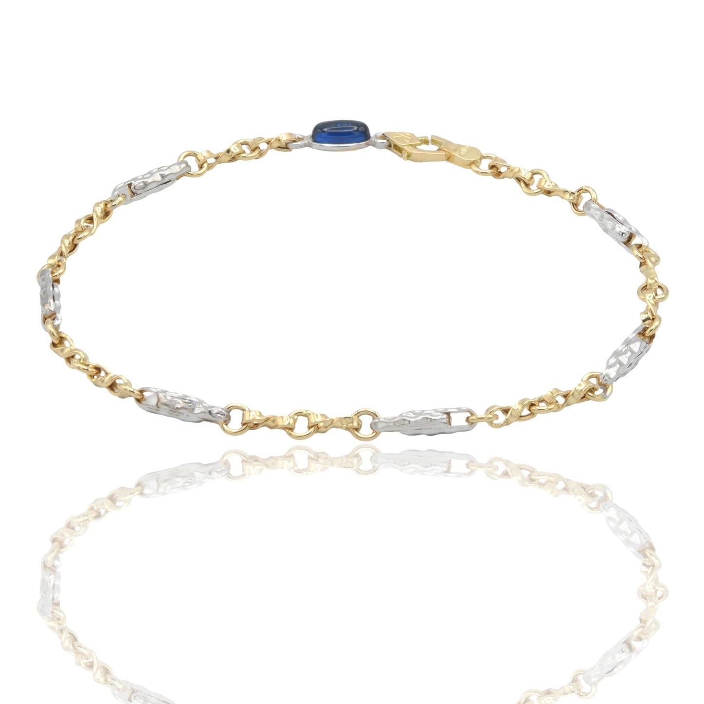 Bracciale Oro Giallo Oro Bianco Oro 18 carati Catena e simbolo Infinito pietra blu cm. 21,5