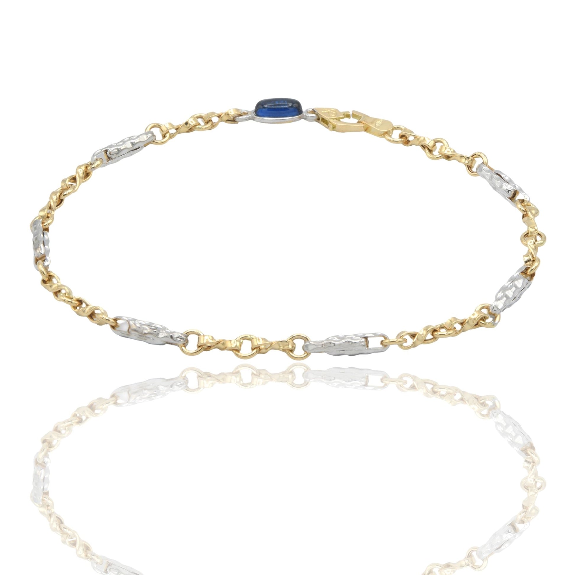 Bracciale Oro Giallo Oro Bianco Oro 18 carati Catena e simbolo Infinito pietra blu cm. 21,5