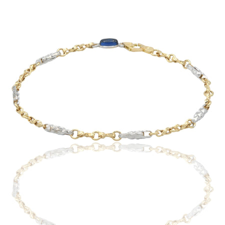 Bracciale Oro Giallo Oro Bianco Oro 18 carati Catena e simbolo Infinito pietra blu cm. 21,5
