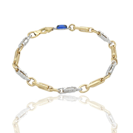 Bracciale Oro Giallo Oro Bianco Oro 18 carati Catena alternata pietra blu cm. 21,5