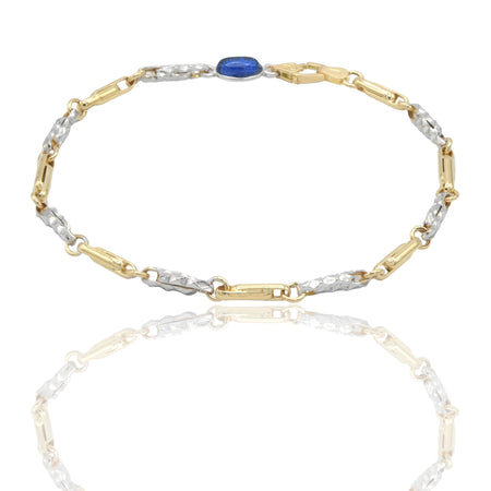 Bracciale Oro Giallo Oro Bianco Oro 18 carati Catena alternata pietra blu cm. 21,5