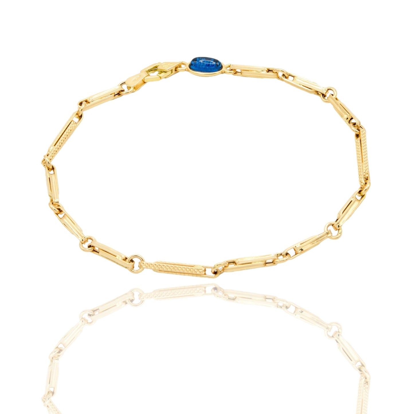 Bracciale Oro Giallo Oro 18 carati Catena Alternata Con Greca pietra blu cm. 21,5
