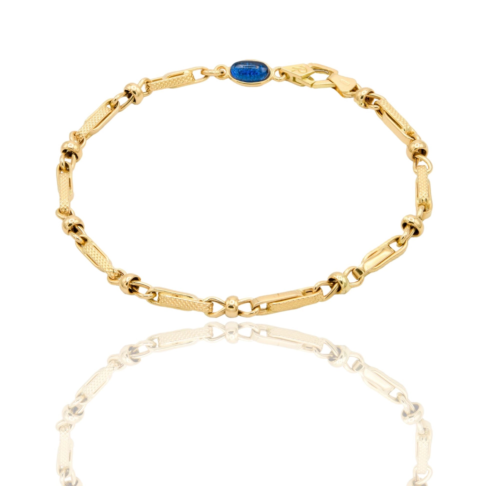 Bracciale Oro Giallo Oro 18 carati Catena Tubolare Alternata  pietra blu cm. 21,5