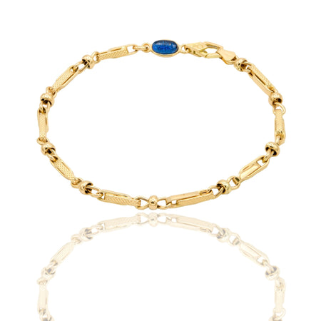 Bracciale Oro Giallo Oro 18 carati Catena Tubolare Alternata  pietra blu cm. 21,5