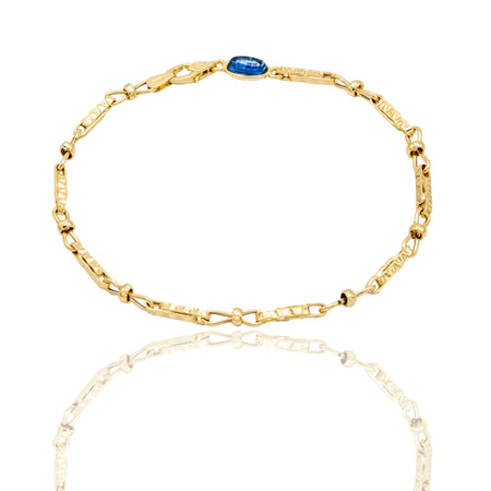 Bracciale Oro Giallo Oro 18 carati Catena Tubolare Alternata  pietra blu cm. 21,5