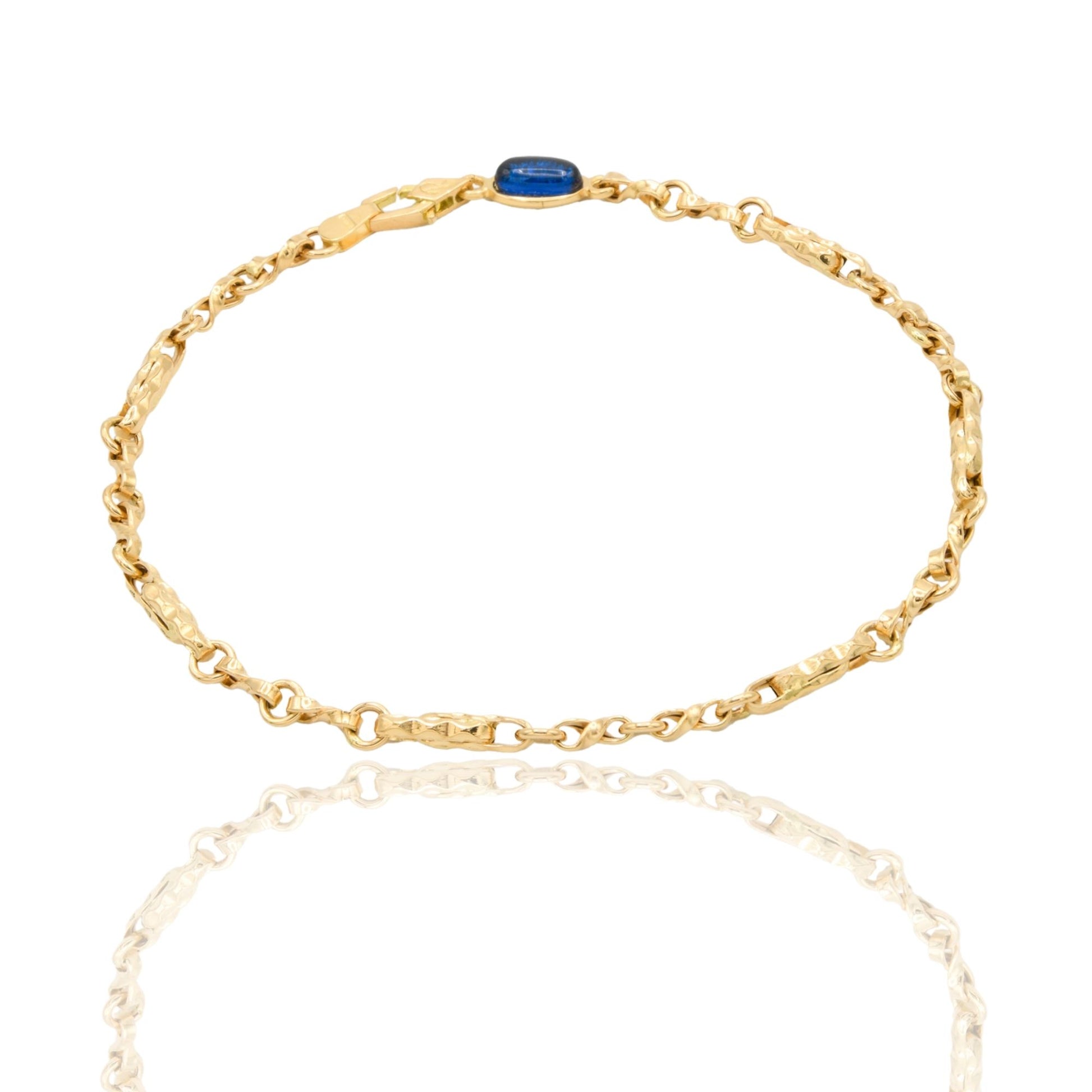 Bracciale Oro Giallo Oro 18 carati Catena Maglia Tubolare pietra blu cm. 21,5