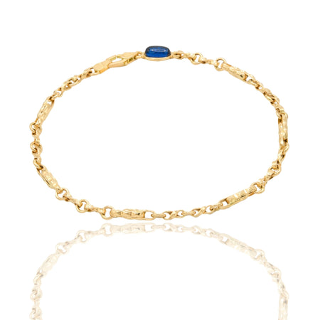 Bracciale Oro Giallo Oro 18 carati Catena Maglia Tubolare pietra blu cm. 21,5