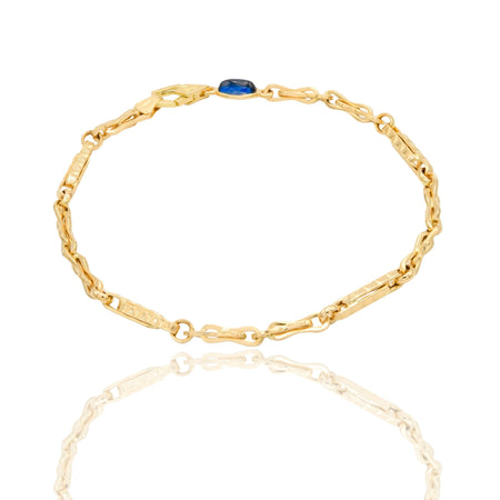 Bracciale Oro Giallo Oro 18 carati Catena Maglia Tubolare pietra blu cm. 21,5
