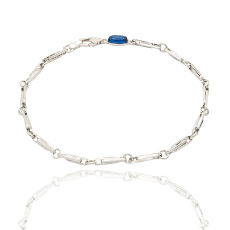 Bracciale Oro Bianco Oro 18 carati Catena Tubolare maglia lucida pietra blu cm. 21,5