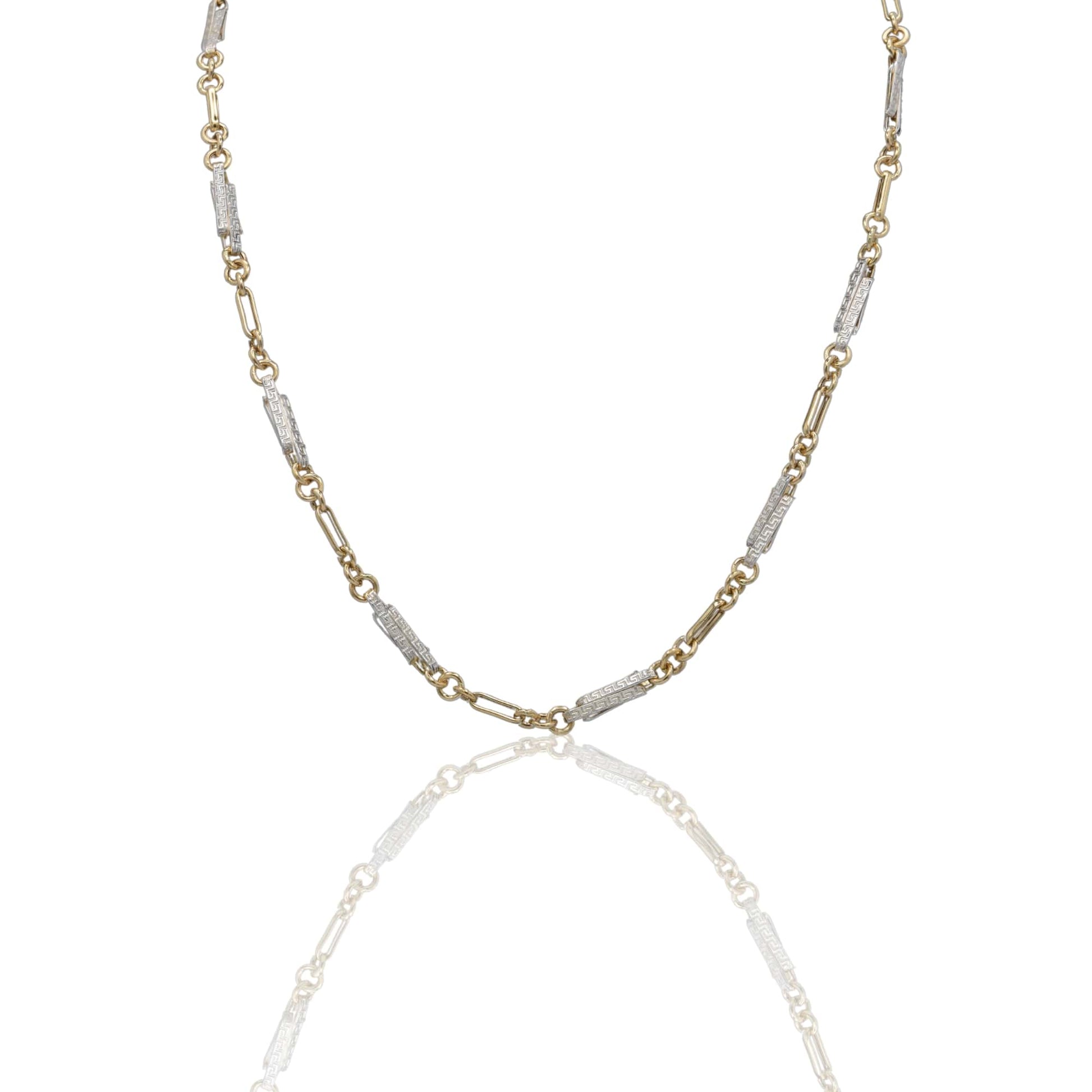 Collana Oro Giallo Oro Bianco Oro 18 carati Catena Piatta con greca Solo Oro