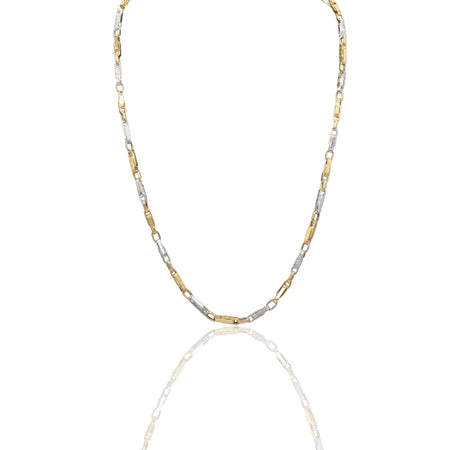 Collana Oro Giallo Oro Bianco Oro 18 carati Catena Piatta con greca Solo Oro