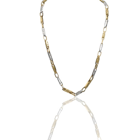 Collana Oro Giallo Oro Bianco Oro 18 carati  Girocollo Tubolare Con Greca   Solo Oro