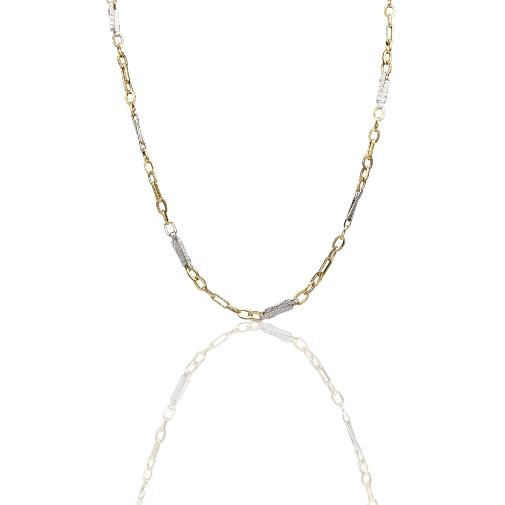Collana Oro Giallo Oro Bianco Oro 18 carati Girocollo catena con anelletti e greca Solo Oro
