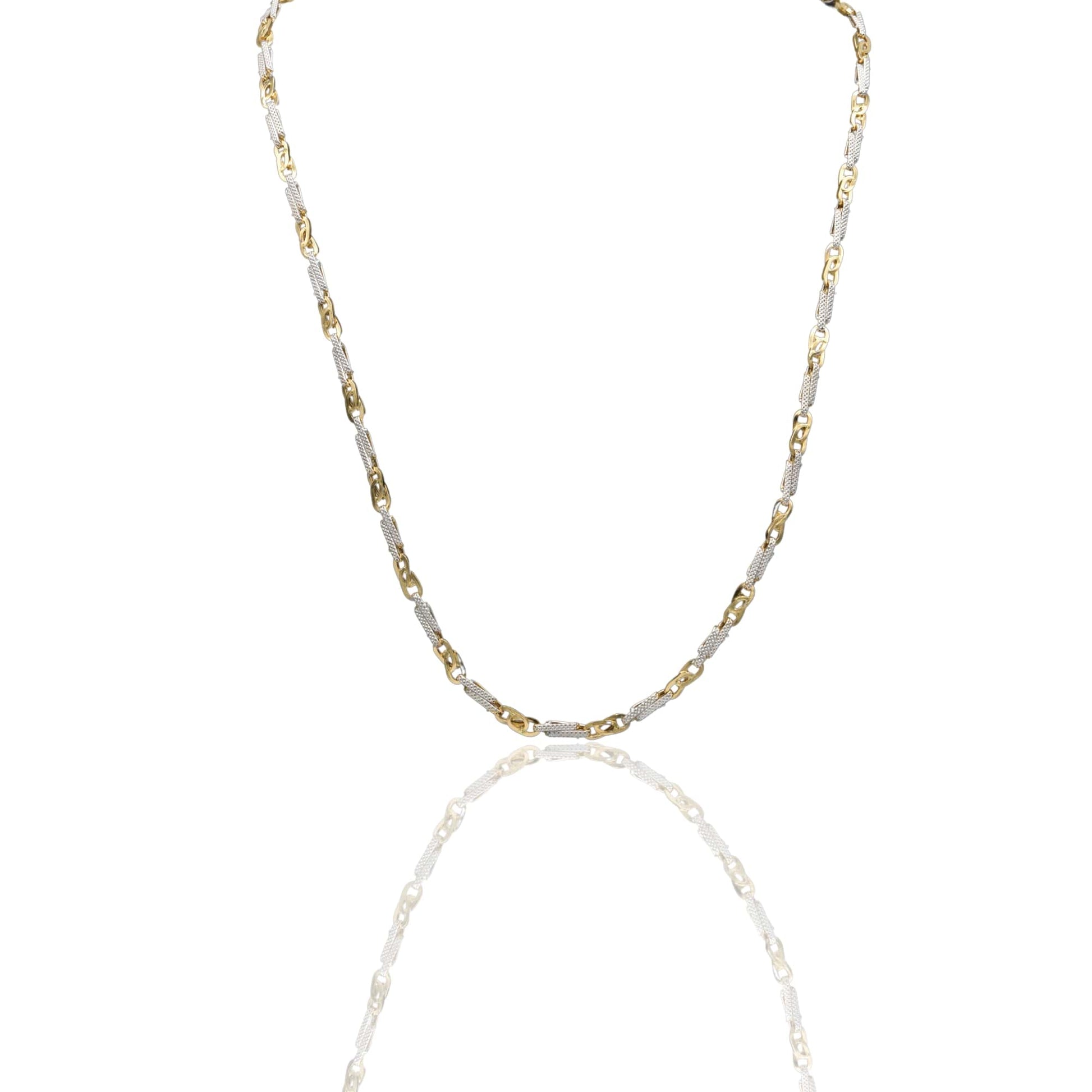 Collana Oro Giallo Oro Bianco Oro 18 carati Girocollo catena schiacciata liscia e puntinata Solo Oro
