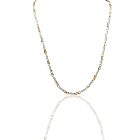 Collana Oro Giallo Oro Bianco Oro 18 carati Girocollo catena schiacciata liscia e puntinata Solo Oro