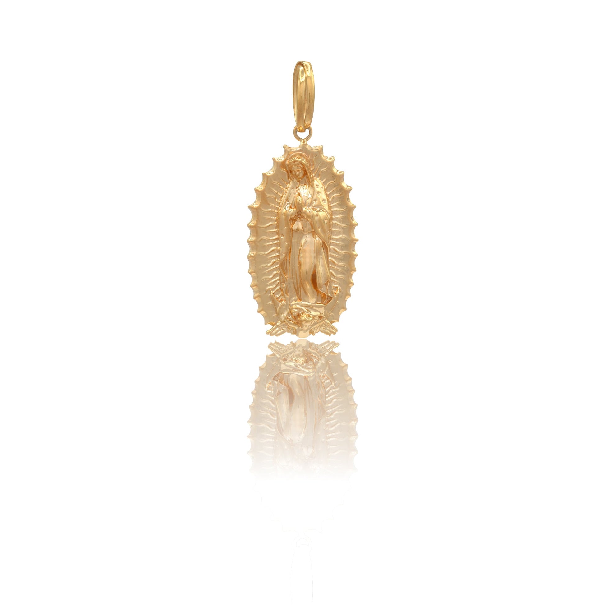 Ciondolo Oro Giallo Oro 18 carati Madonna Guadalupe Elettroformata Solo Oro MIS.2 lunghezza cm. 6,5 larghezza cm. 3 spessore 6,4 mm