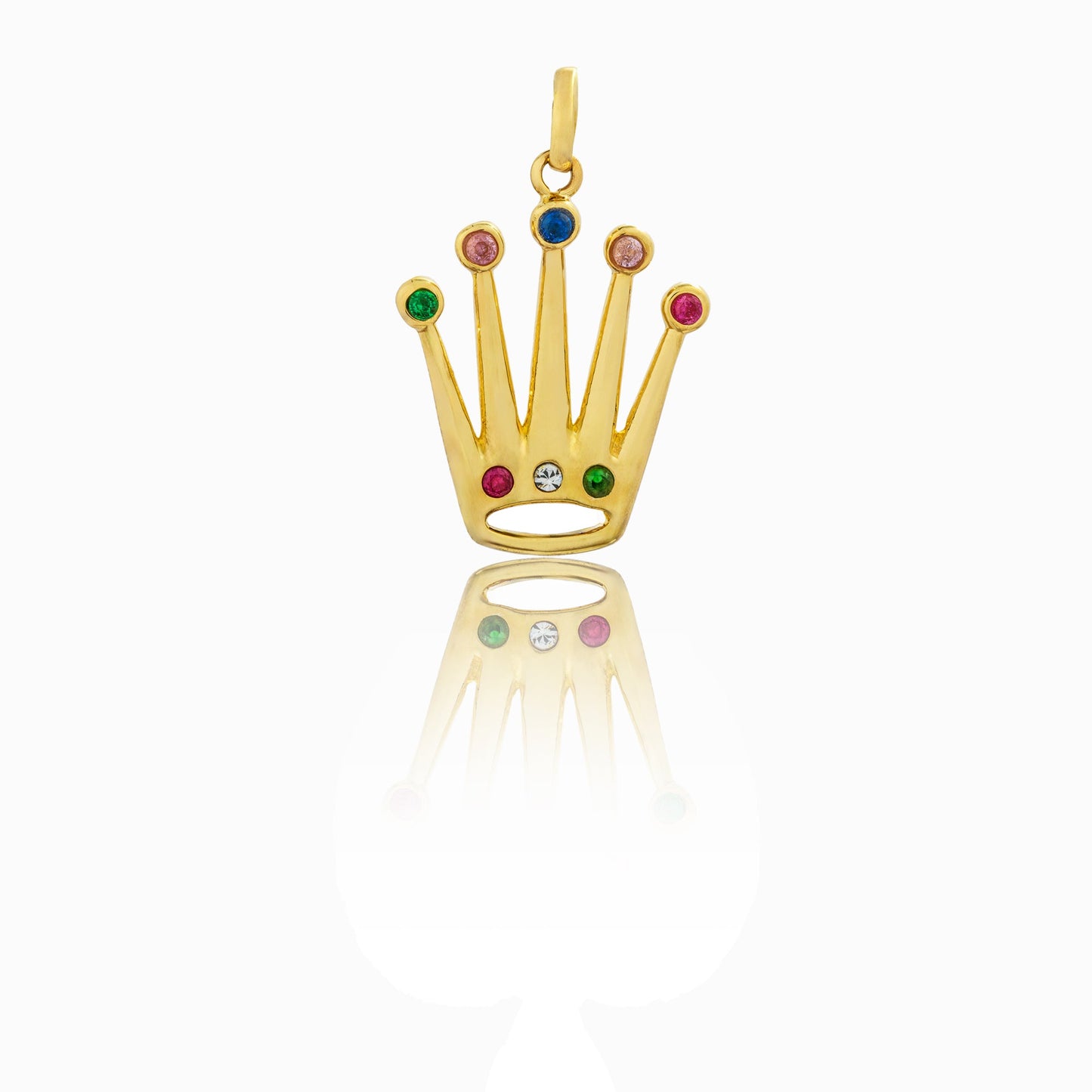 Ciondolo Oro Giallo Oro 18 carati Corona Elettroformata Zirconi Multicolor lunghezza cm. 3,5 larghezza cm. 2 spessore 3,5 mm