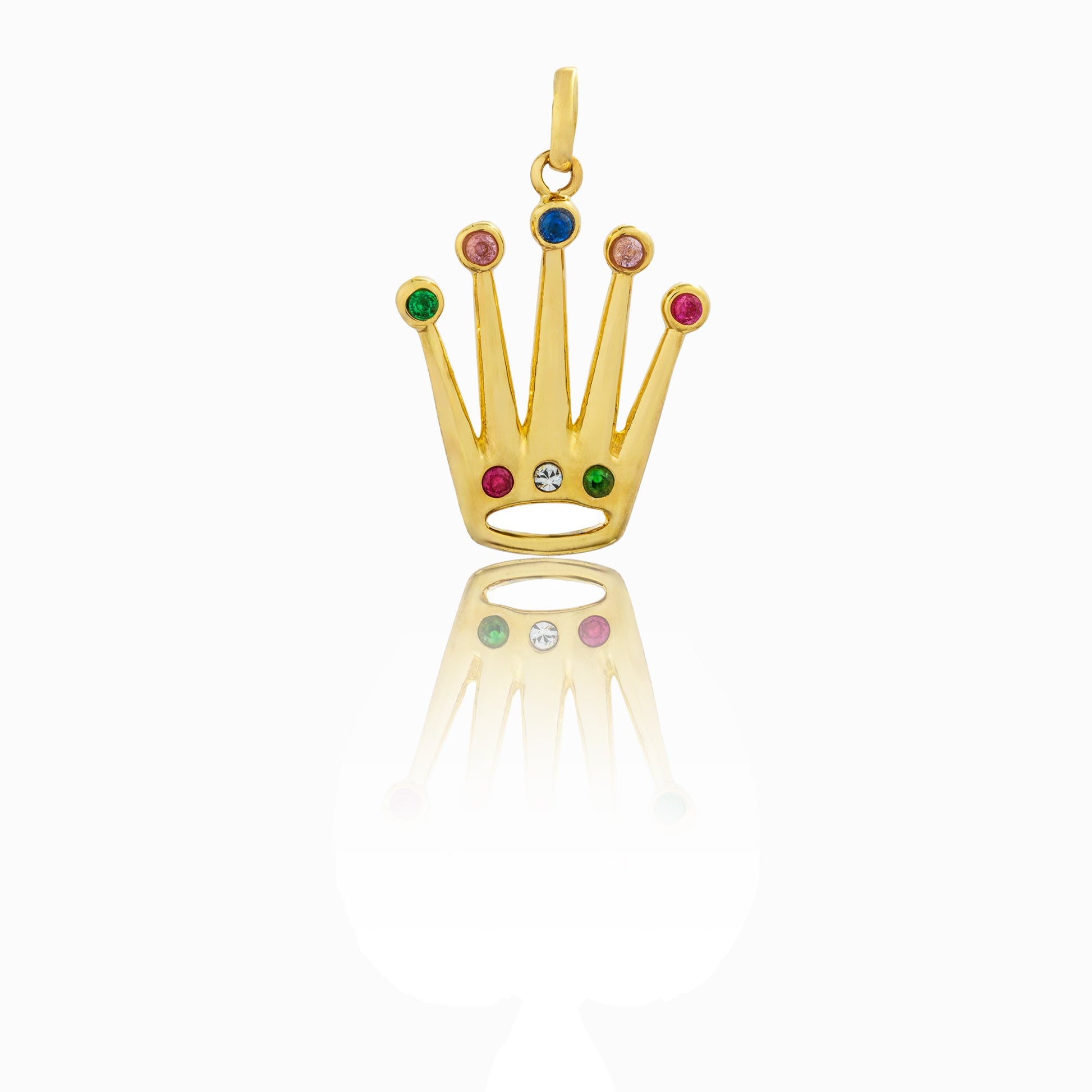 Ciondolo Oro Giallo Oro 18 carati Corona Elettroformata Zirconi Multicolor lunghezza cm. 3,5 larghezza cm. 2 spessore 3,5 mm
