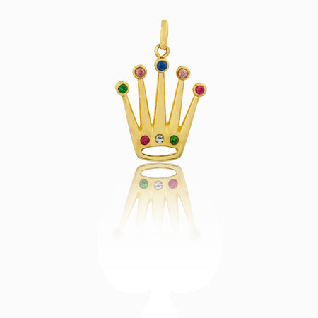 Ciondolo Oro Giallo Oro 18 carati Corona Elettroformata Zirconi Multicolor lunghezza cm. 3,5 larghezza cm. 2 spessore 3,5 mm