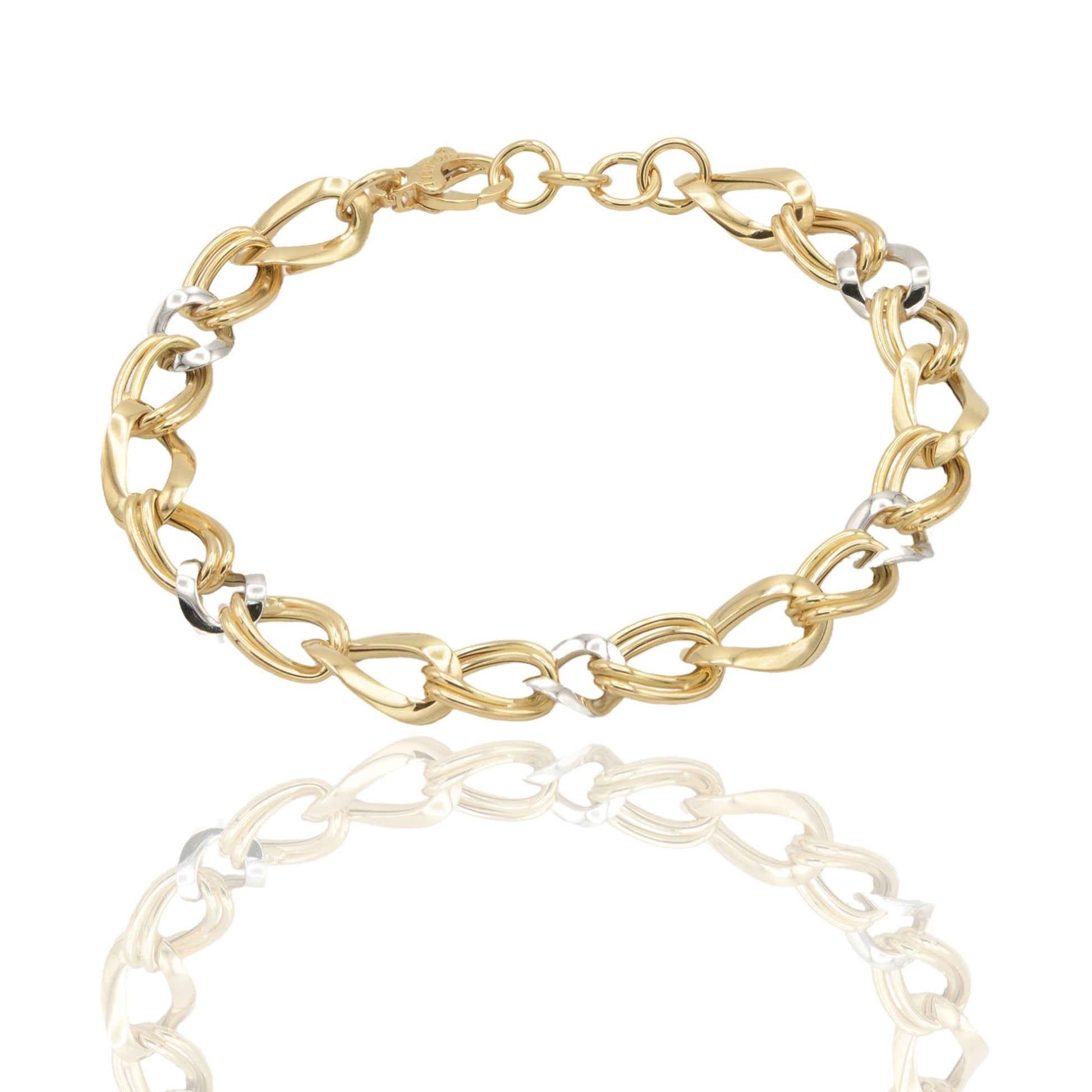 Bracciale Oro Giallo Oro Bianco Oro 18 carati MAGLIA MORBIDA Solo Oro