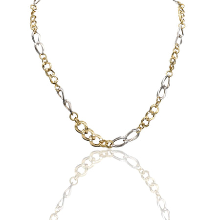 Collana Oro Giallo Oro Bianco Oro 18 carati Girocollo maglie alternate Solo Oro