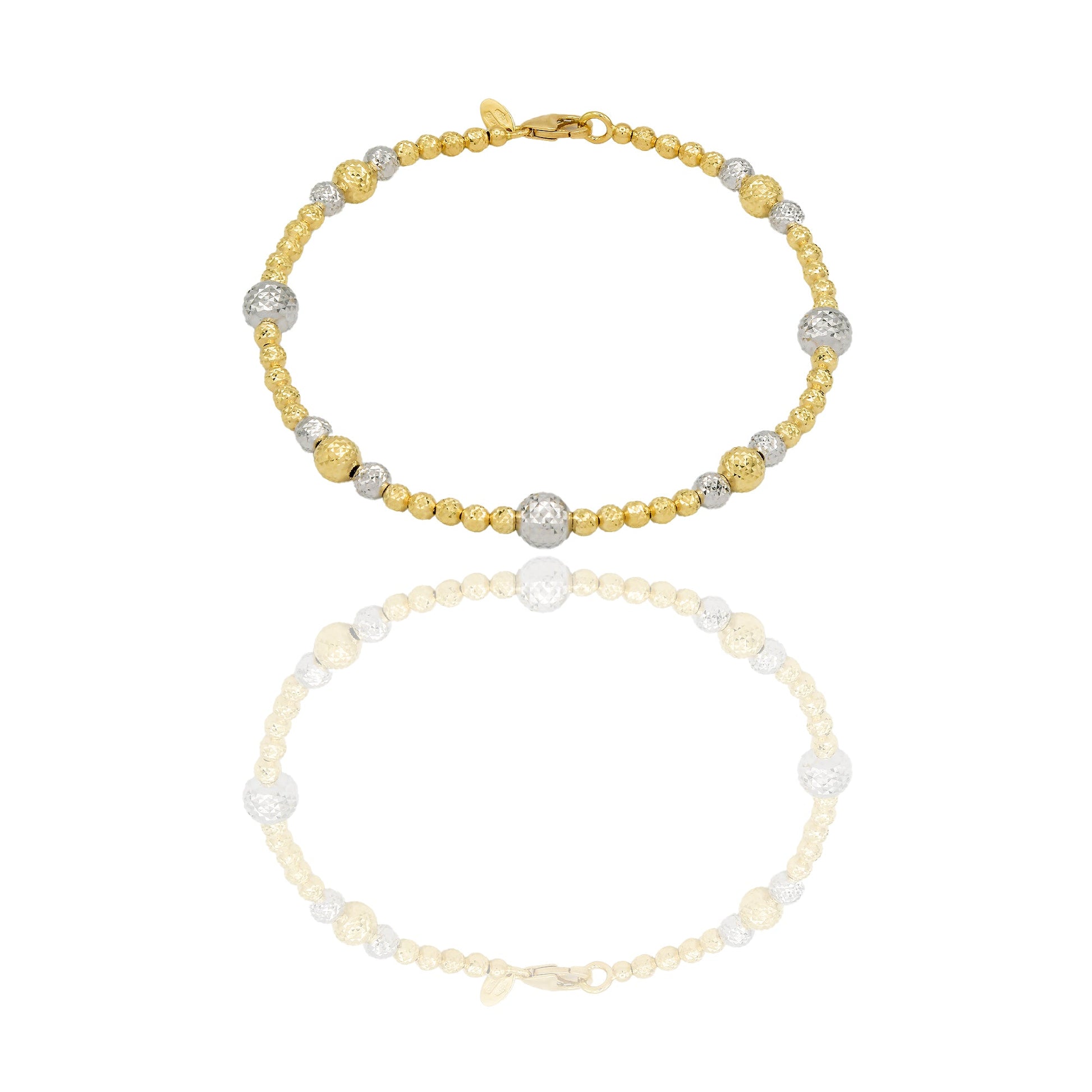 Bracciale Oro Giallo Oro Bianco Oro 18 carati Milleluci Sfere alternate Solo Oro Lunghezza cm. 19 sfera mm. 3/4/5/6
