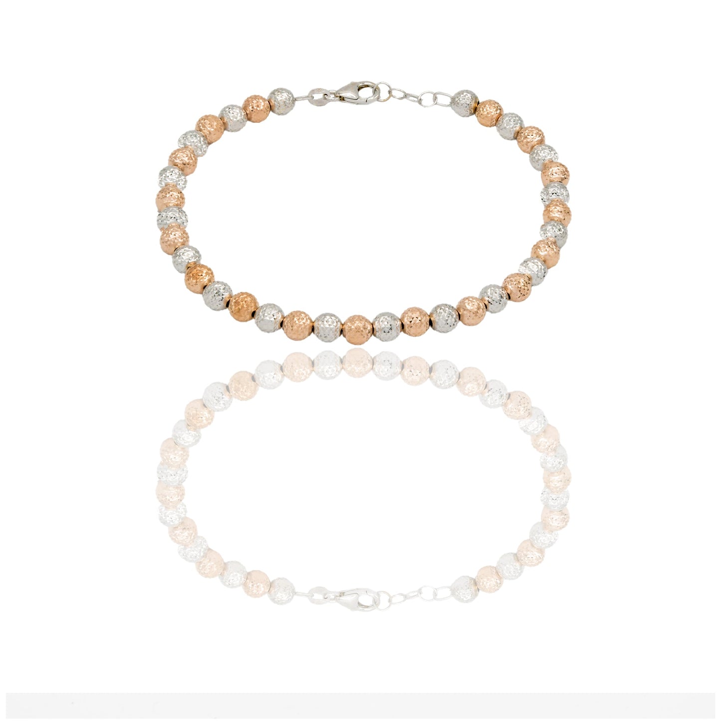 Bracciale Oro Bianco, Oro Rosa Oro 18 carati Milleluci Solo Oro Lunghezza cm.19 sfera mm. 5
