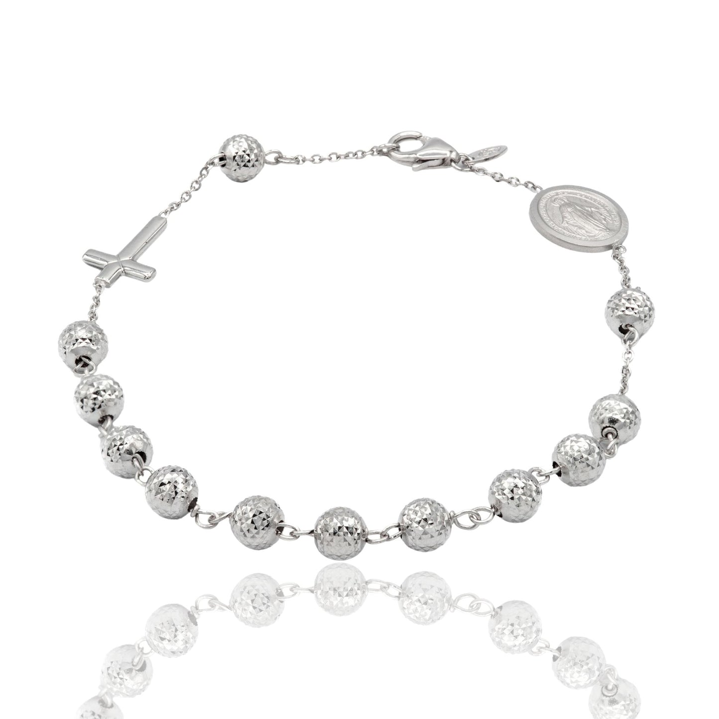 Bracciale Oro Bianco Oro 18 carati Rosario Sfere Milleluci Solo Oro Sfera 5 mm