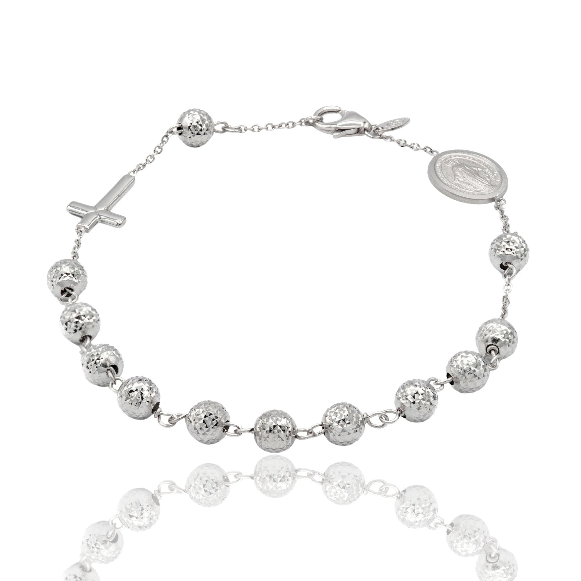 Bracciale Oro Bianco Oro 18 carati Rosario Sfere Milleluci Solo Oro Sfera 5 mm