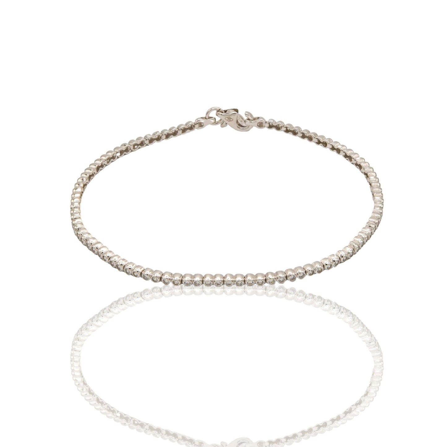 Bracciale Oro Bianco Oro 18 carati Tennis montatura tonda Zirconi Bianchi lunghezza 19cm spessore mm 2