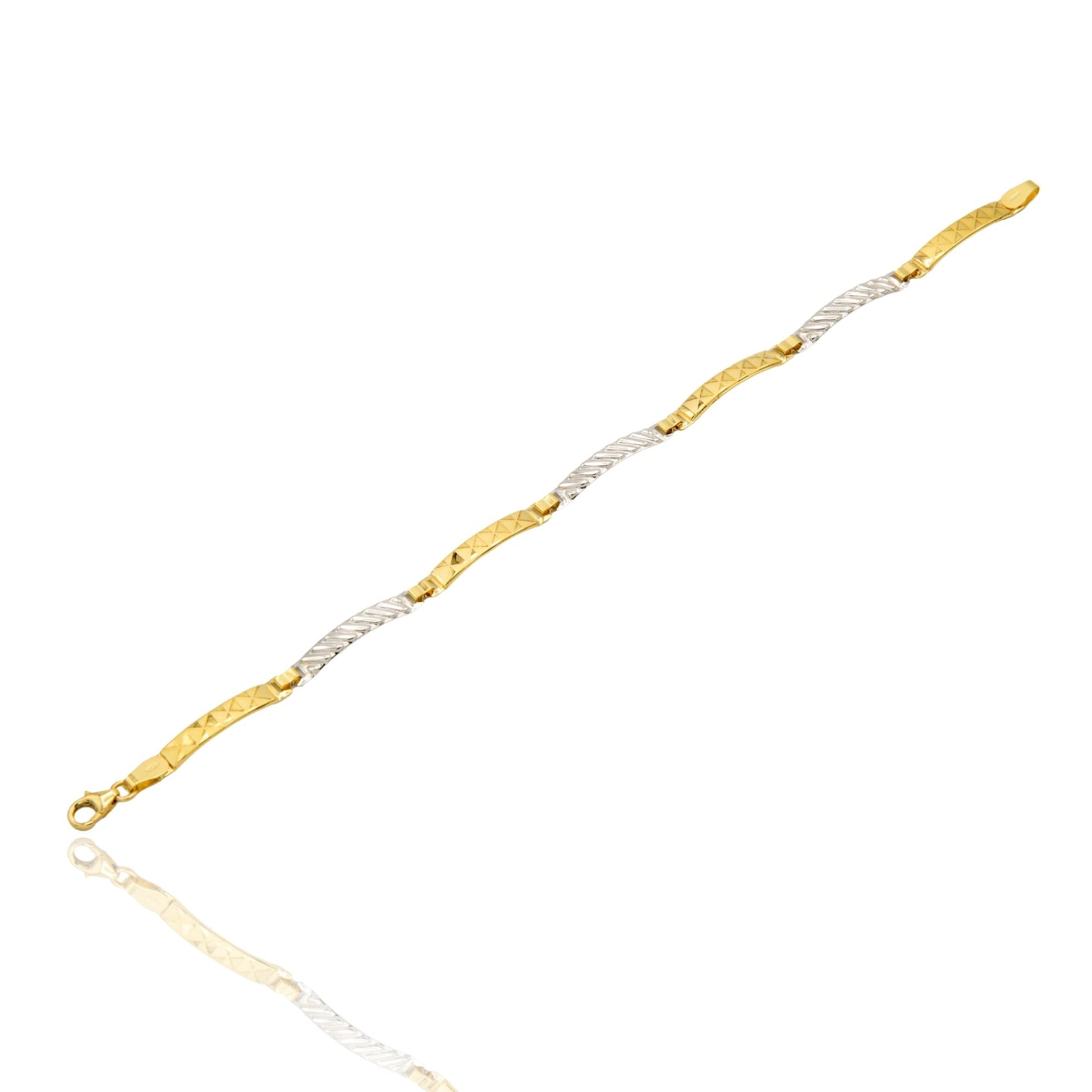 Bracciali Oro Giallo Oro Bianco Oro 18 carati Piastre Alternate Solo Oro cm. 19,5