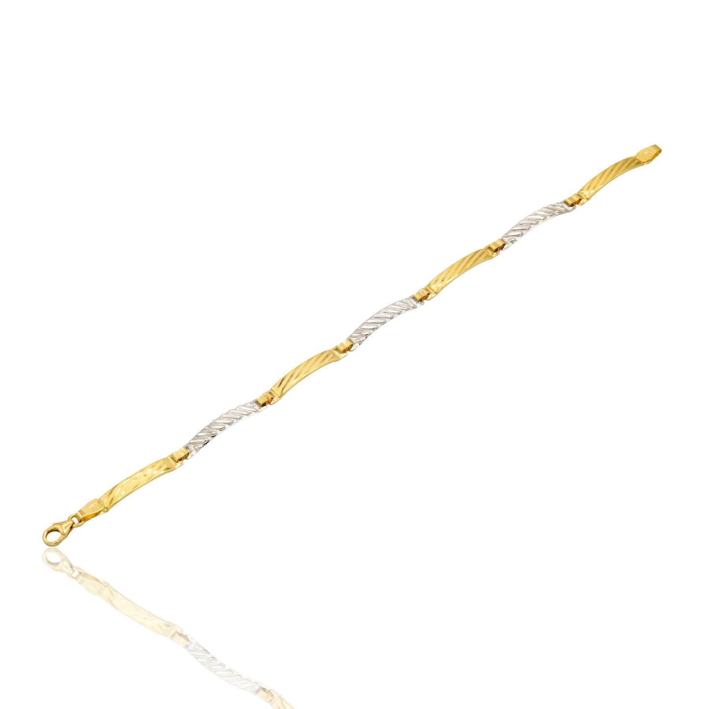 Bracciale Oro Giallo Oro Bianco Oro 18 carati Piastre Alternate Solo Oro cm. 19,5