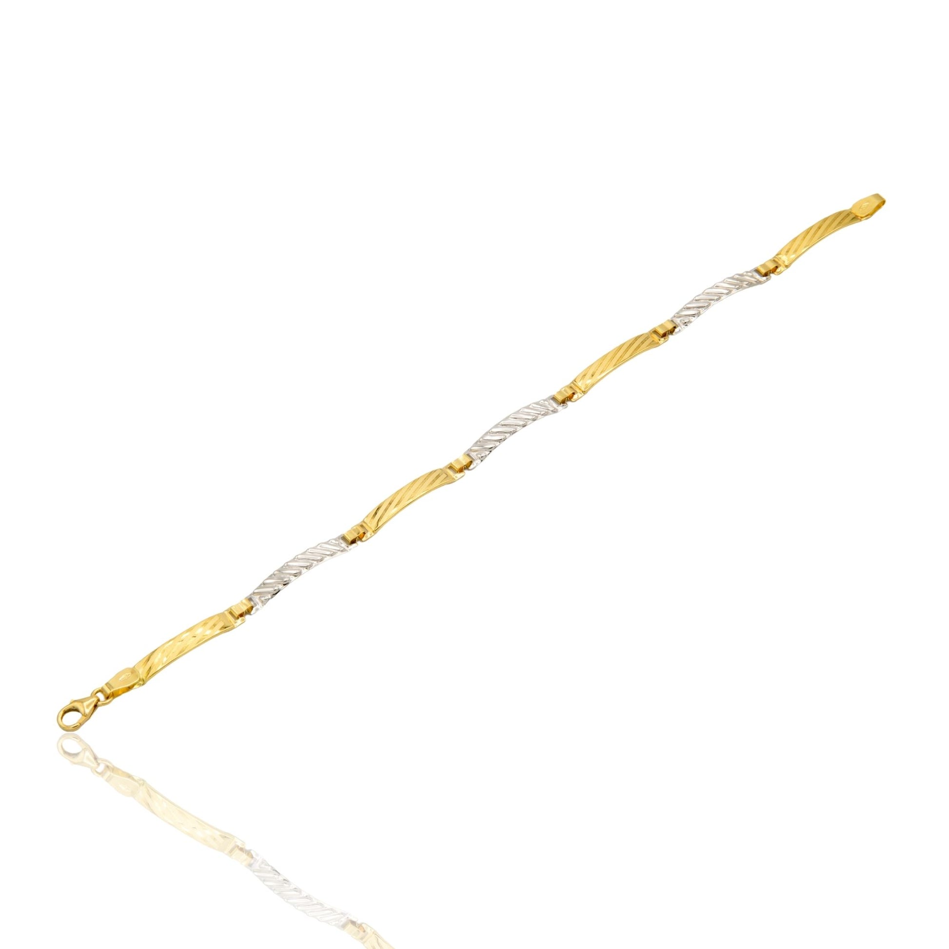 Bracciale Oro Giallo Oro Bianco Oro 18 carati Piastre Alternate Solo Oro cm. 19,5